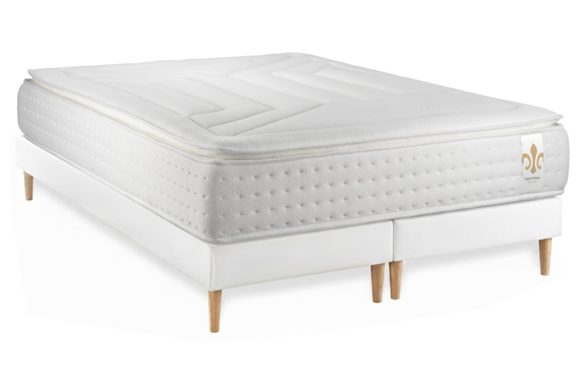 Pack lit complet 200x200 cm - Matelas + 2 Sommiers Blancs + 2 oreillers + Couette - Vingt-Quatre PLUS