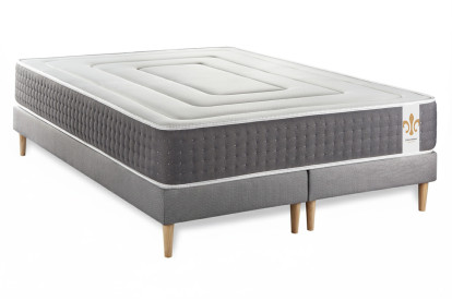 Pack lit complet 200x200 cm - Matelas + 2 Sommiers Gris + 2 oreillers + Couette - Vingt-Six
