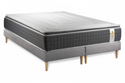 Ensemble Matelas Sommier 200x200 cm - 2 Sommiers Gris - Vingt-Six PLUS