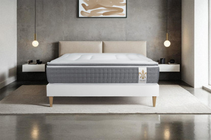 Ensemble Matelas Sommier 90x190 cm - Sommier Blanc (déjà monté) - Vingt-Six PLUS