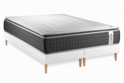 Pack lit complet 180x200 cm - Matelas + 2 Sommiers Blancs + 2 oreillers + Couette - Vingt-Six PLUS