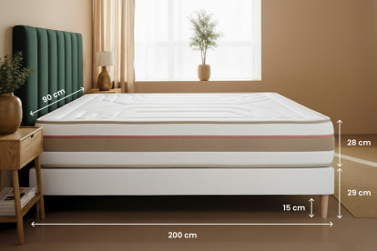 Ensemble Matelas Sommier 90x200 cm - Sommier Beige (déjà monté) - Le Tendre