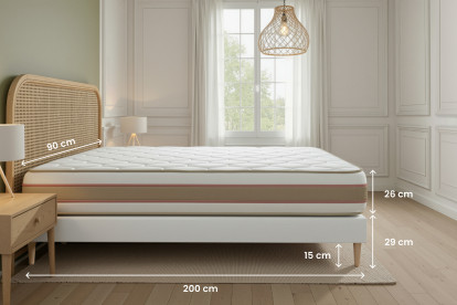 Ensemble Matelas Sommier 90x200 cm - Sommier Beige (en kit) - Le Délicat