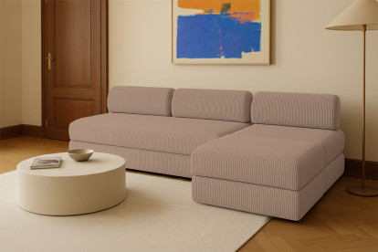 Canapé d'angle 6 places - 3 modules convertibles : Canapé 3 places + Fauteuil + Pouf - Velours côtelé Taupe