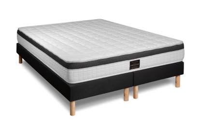 Ensemble Matelas Sommier 200x200 cm - 2 Sommiers Noirs (déjà monté) - Supérieur