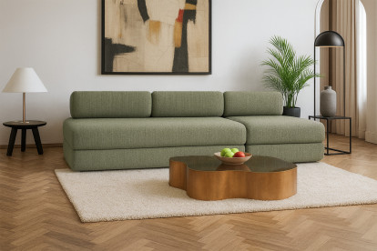 Canapé 4 places - 2 modules convertibles : Canapé 3 places + Fauteuil - Tissu tweed Vert