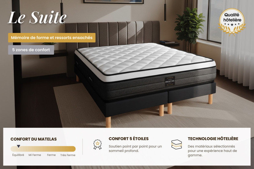 Matelas 140x190 cm Ressorts ensachés et Mémoire de forme - Suite
