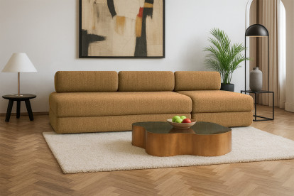 Canapé 4 places - 2 modules convertibles : Canapé 3 places + Fauteuil - Tissu tweed Jaune