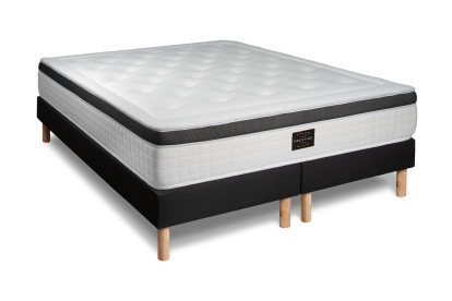 Pack lit complet 200x200 cm - Matelas + 2 Sommiers Noirs + 2 oreillers + Couette - Privilège