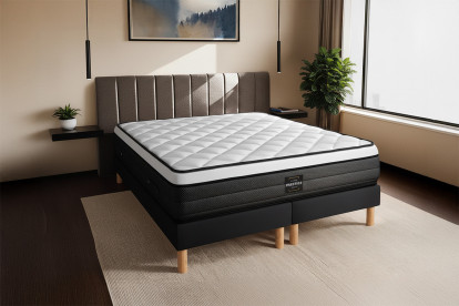 Ensemble Matelas Sommier 160x200 cm - 2 Sommiers Noirs - Suite