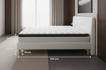 Ensemble Matelas Sommier 160x200 cm - Sommier Blanc (déjà monté) - Supérieur