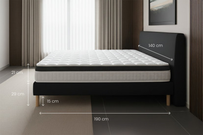 Ensemble Matelas Sommier 140x190 cm - Sommier Noir (déjà monté) - Supérieur