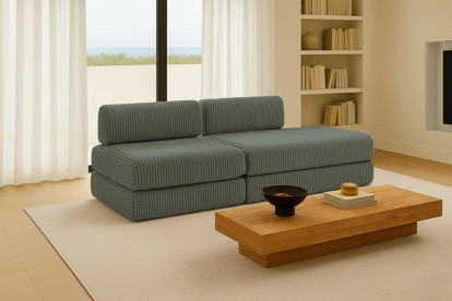 Canapé 3 places - 2 modules convertibles : Canapé 2 places + Fauteuil - Velours côtelé XL Vert