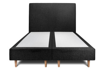 Lit 2x 90x200 cm - Sommier tapissier H35 cm + tête de lit tapissée - Tissu Bouclette Noir
