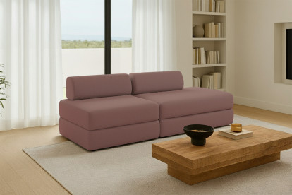 Canapé 3 places - 2 modules convertibles : Canapé 2 places + Fauteuil - Tissu lisse Terracotta