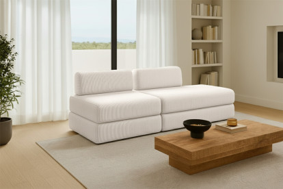 Canapé 3 places - 2 modules convertibles : Canapé 2 places + Fauteuil - Velours côtelé Blanc