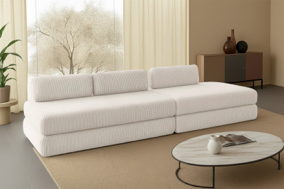 Canapé 5 places - 2 modules convertibles : Canapé 3 places + Canapé 2 places - Velours côtelé Blanc