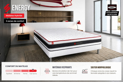 Matelas 160x200 cm Ressorts ensachés et Mémoire de forme - Energy