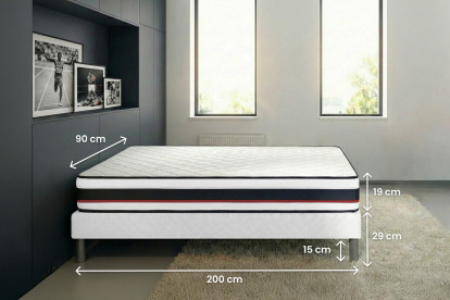 Ensemble Matelas Sommier 90x200 cm - Sommier Noir (déjà monté) - Energy