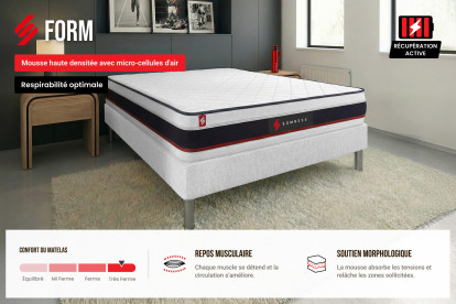 Ensemble Matelas Sommier 90x190 cm - Sommier Noir (déjà monté) - Form