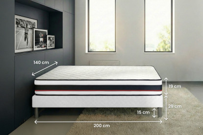 Ensemble Matelas Sommier 140x200 cm - Sommier Noir (déjà monté) - Form