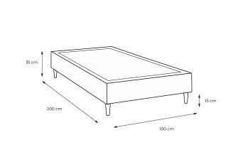 Sommier Tapissier 100x200 cm - H35 cm - Velours - Bleu océan