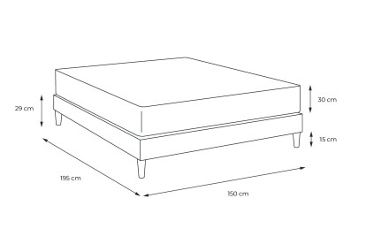 Ensemble Matelas Sommier 150x195 cm - Sommier Noir (en kit) - Buckingham