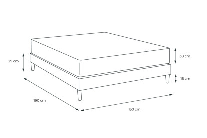 Ensemble Matelas Sommier 150x190 cm - Sommier Noir (en kit) - Buckingham