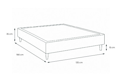 Sommier Tapissier 135x190 cm - H35 cm - Velours - Taupe