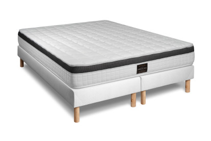 Pack lit complet 180x200 cm - Matelas + 2 Sommiers Blancs + 2 oreillers + Couette - Supérieur