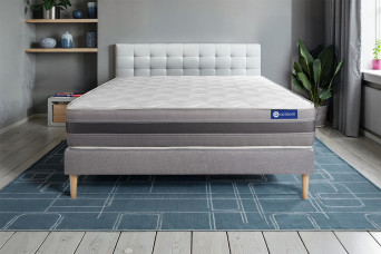 Ensemble Matelas Sommier 130x210 cm - Sommier Gris (en kit) - Actilatex Relax
