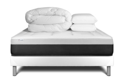 Pack lit complet 180x200 cm - Matelas + Sommier Blanc (en kit) + 2 oreillers + Couette - Vital Form