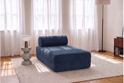 Méridienne non convertible et modulable - Velours côtelé XL Bleu
