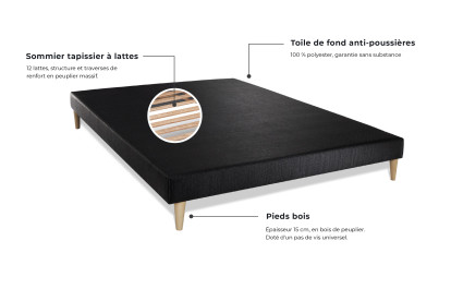 Pack lit complet 160x200 cm - Matelas + 2 Sommiers noirs + 2 oreillers + Couette - Windsor