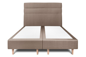 Lit 2x 100x200 cm - Sommier tapissier H35 cm + tête de lit à lignes - Tissu Velours Taupe