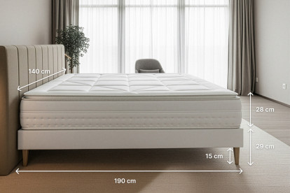 Pack lit complet 140x190 cm - Matelas + Sommier Blanc + 2 oreillers + Couette - Vingt-Huit PLUS