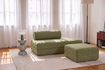 Pouf non convertible et modulable - Tissu tweed Vert