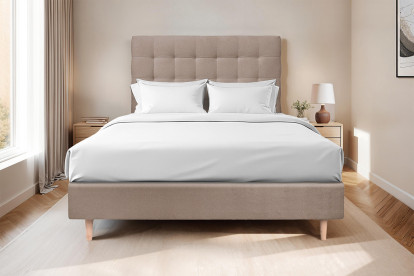 Lit 150x190 cm - Sommier tapissier H35 cm + tête de lit capitonnée - Tissu Velours Taupe