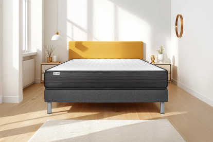 Ensemble Matelas Sommier 140x190 cm - Sommier Gris (déjà monté) - Vitalpower