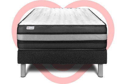 Ensemble Matelas Sommier 90x200 cm - Sommier Noir (en kit) - Vital Power Zen