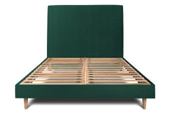 Lit 135x190 cm - Sommier à lattes H29 cm + tête de lit tapissée - Tissu Velours Vert