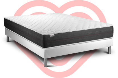 Ensemble Matelas Sommier 160x200 cm - Sommier Blanc (déjà monté) - Vitalspring