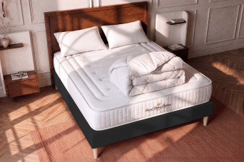 Pack lit complet 140x190 cm - Matelas + Sommier Noir + 2 oreillers + Couette - Lancaster