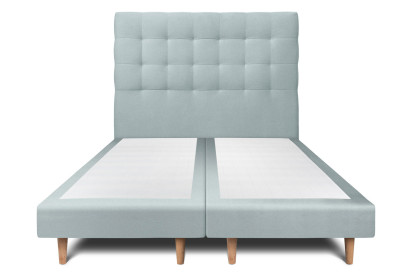 Lit 2x 80x200 cm - Sommier tapissier H29 cm + tête de lit capitonnée - Tissu Velours Gris Bleuté