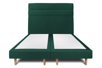 Lit 2x 80x200 cm - Sommier tapissier H29 cm + tête de lit à lignes - Tissu Velours Vert