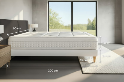 Ensemble Matelas Sommier 90x200 cm - Sommier Gris (déjà monté) - Vingt-Huit
