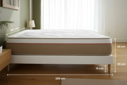 Ensemble Matelas Sommier 90x200 cm - Sommier Blanc (en kit) - Le Soyeux