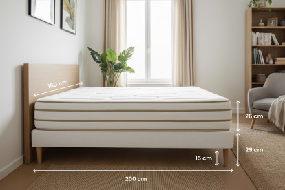Ensemble Matelas Sommier 160x200 cm - Sommier Blanc (déjà monté) - Le Douillet