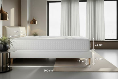 Pack lit complet 160x200 cm - Matelas + 2 Sommiers Blancs + 2 oreillers + Couette - Vingt-Quatre