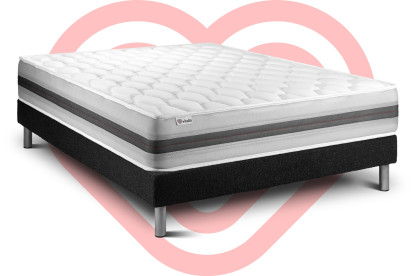 Ensemble Matelas Sommier 140x190 cm - Sommier Noir (déjà monté) - Vitalspring Recover